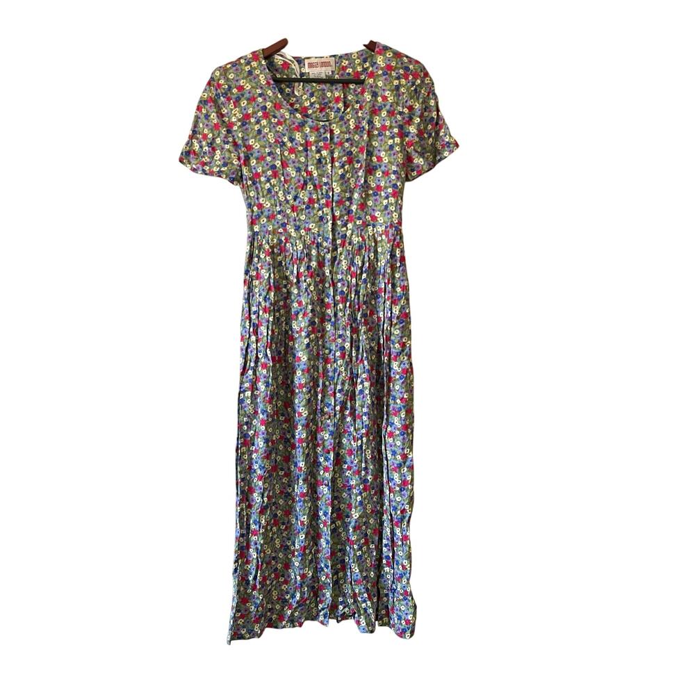 Vintage floral midi shirt dress with‎ colorful floral print size small